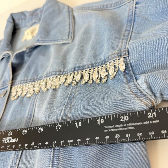 TGLA Denim Jacket Rhinestone Fringe Size M Light Wash Western Cowgirl Jean Coat - Picture 12 of 16